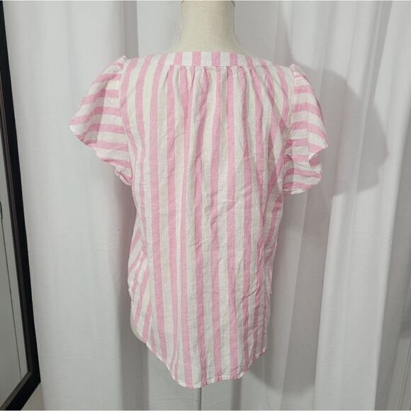 Draper James RSVP Pink & White Linen Striped Flutter Sleeve Top Blouse - Picture 3 of 10